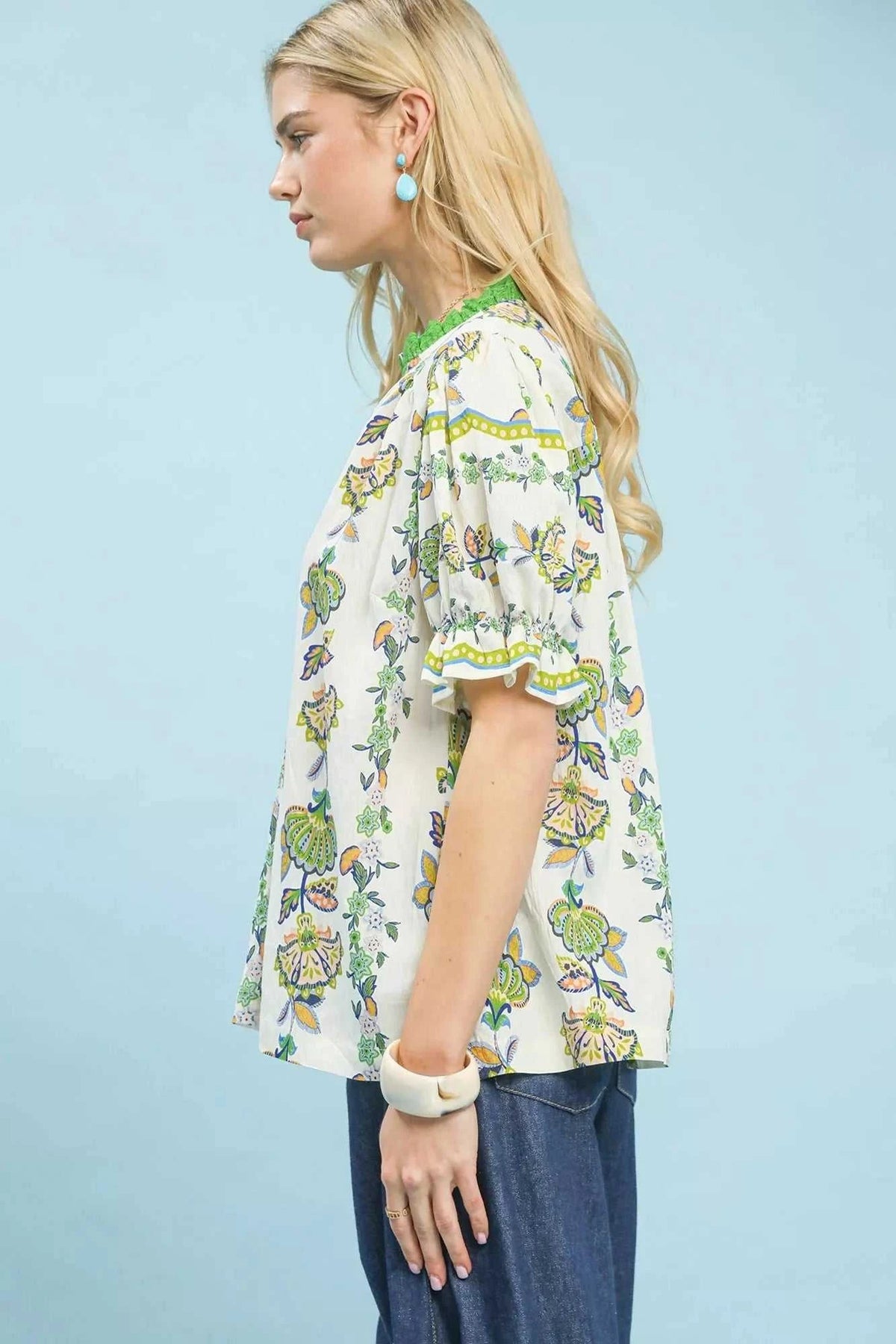 Umgee Abstract Border Print V-Neck Top 100100819041988 51 Affordable Fashion Under $100 Jerry's Apparel 