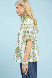 Umgee Abstract Border Print V-Neck Top 100100819041988 51 Affordable Fashion Under $100 Jerry's Apparel 