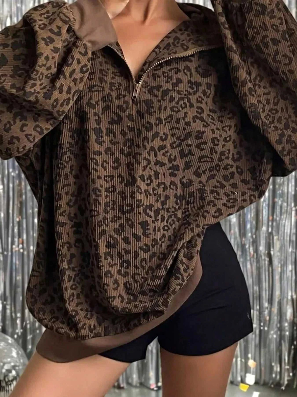 Leopard Print Quarter-Zip Sweatshirt 101001865802464 52 Affordable Fashion Under $100 Jerry's Apparel 