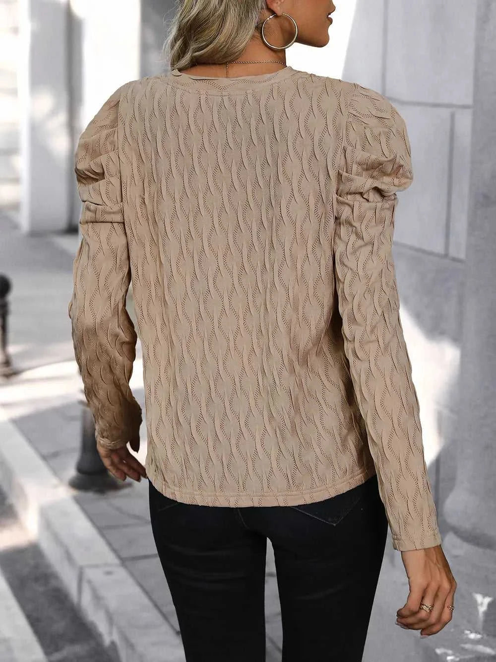 Perfee Textured V-Neck Long Sleeve Top 100100653201685 36 Affordable Fashion Under $100 Jerry's Apparel 