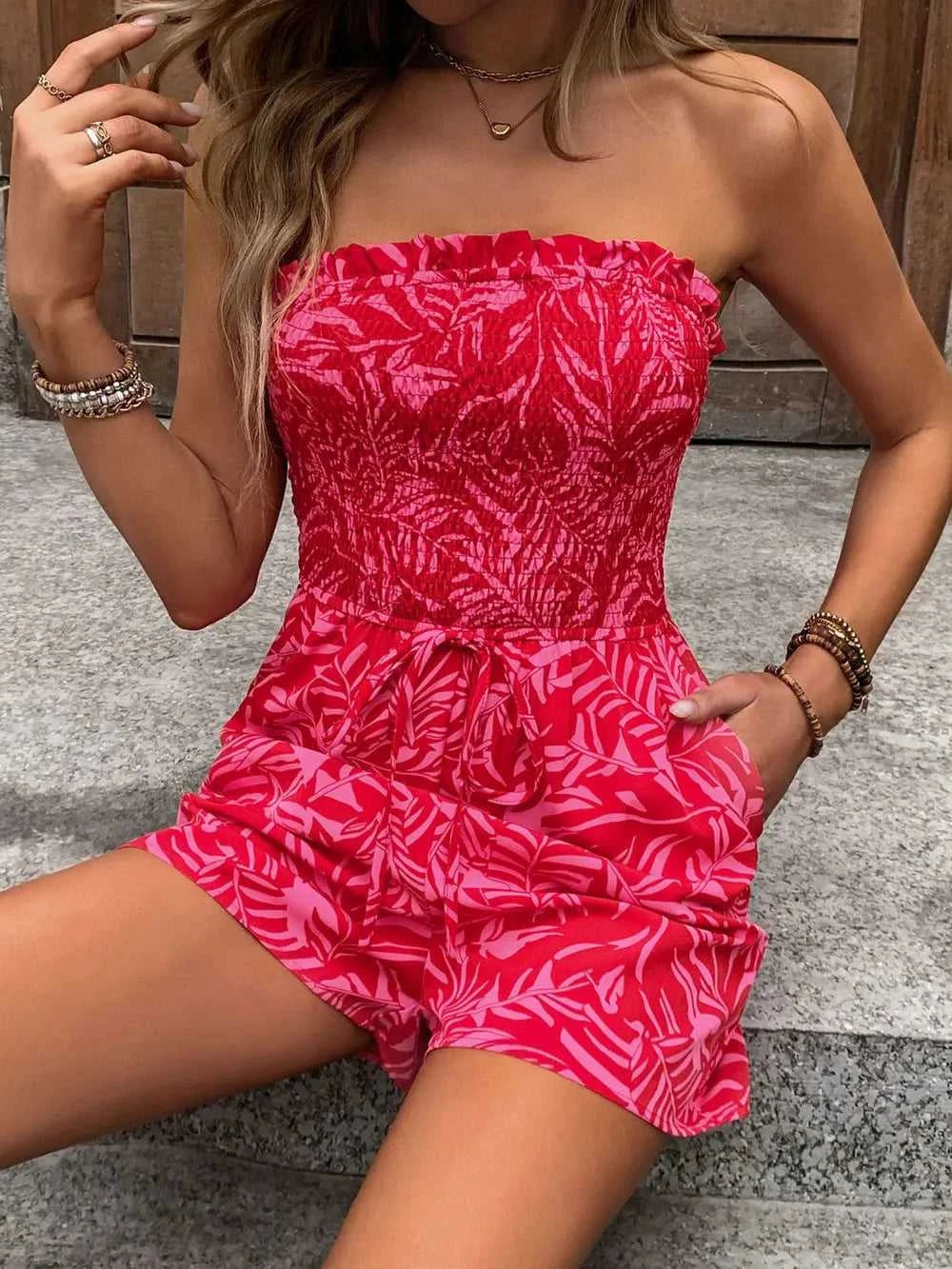 Perfee Smocked Printed Tube Romper with Pockets 100100478141583 29 Affordable Fashion Under $100 Jerry's Apparel 