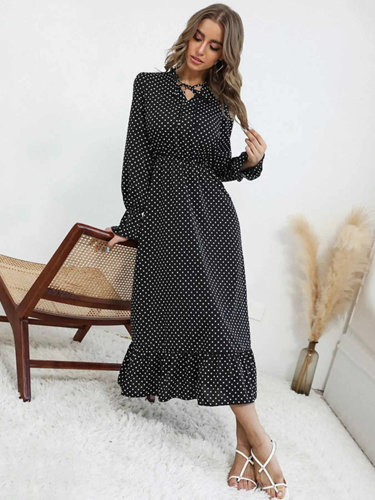 Polka Dot Ruffle Hem Midi Dress 100100992204354 44 Affordable Fashion Under $100 Jerry's Apparel 