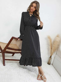 Polka Dot Ruffle Hem Midi Dress 100100992204354 44 Affordable Fashion Under $100 Jerry's Apparel 