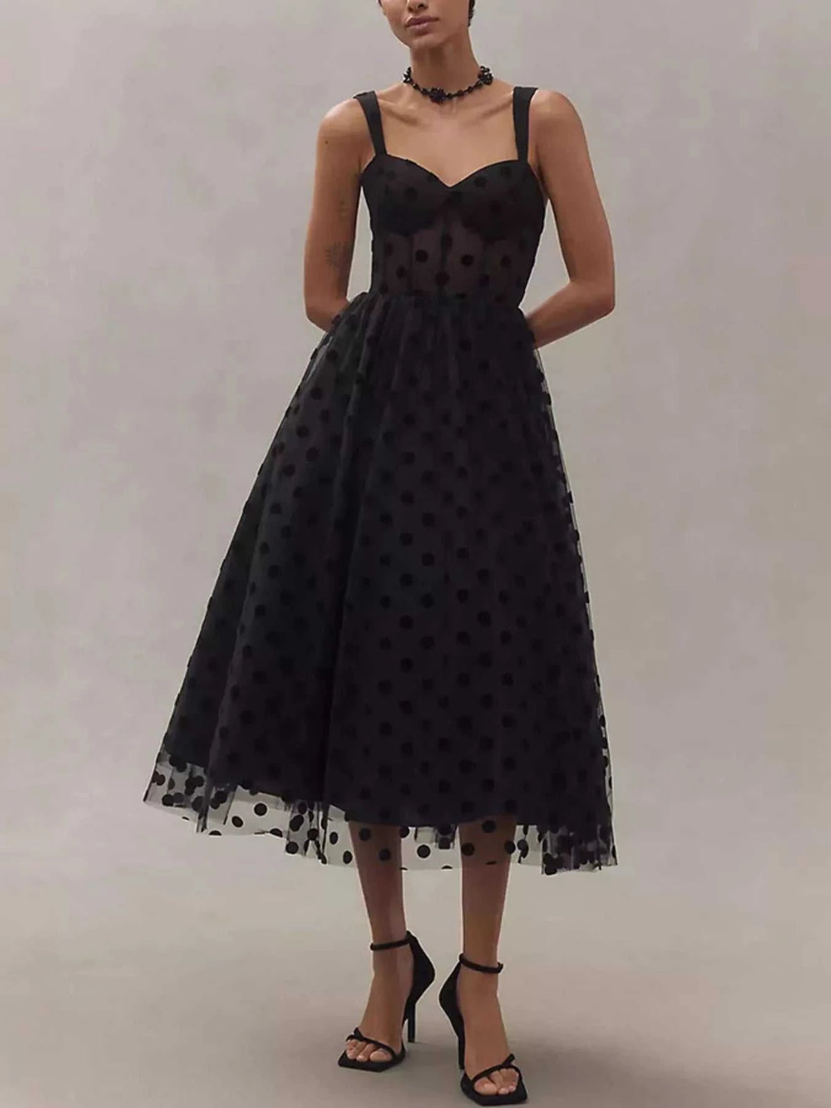 Polka Dot Tulle Sleeveless Midi Dress 100100076066300 50 Affordable Fashion Under $100 Jerry's Apparel 