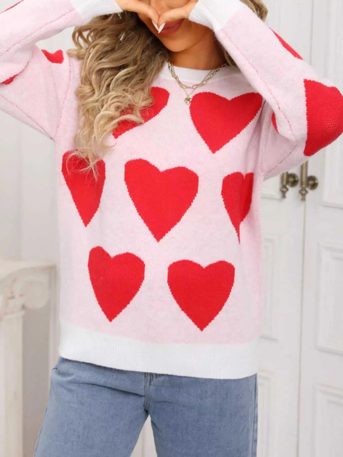 Valentine's Day Heart Round Neck Knitted Sweater 100100729598622 48 Affordable Fashion Under $100 Jerry's Apparel 