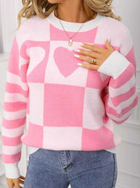 Heart Pattern Checkerboard Knit Sweater 100100337123266 46 Affordable Fashion Under $100 Jerry's Apparel 