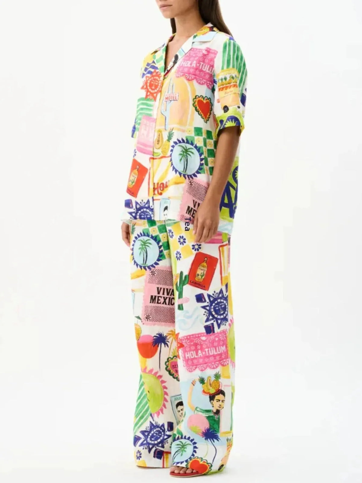 Printed Button Up Shirt and Pants Set