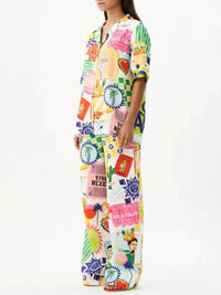 Printed Button Up Shirt and Pants Set