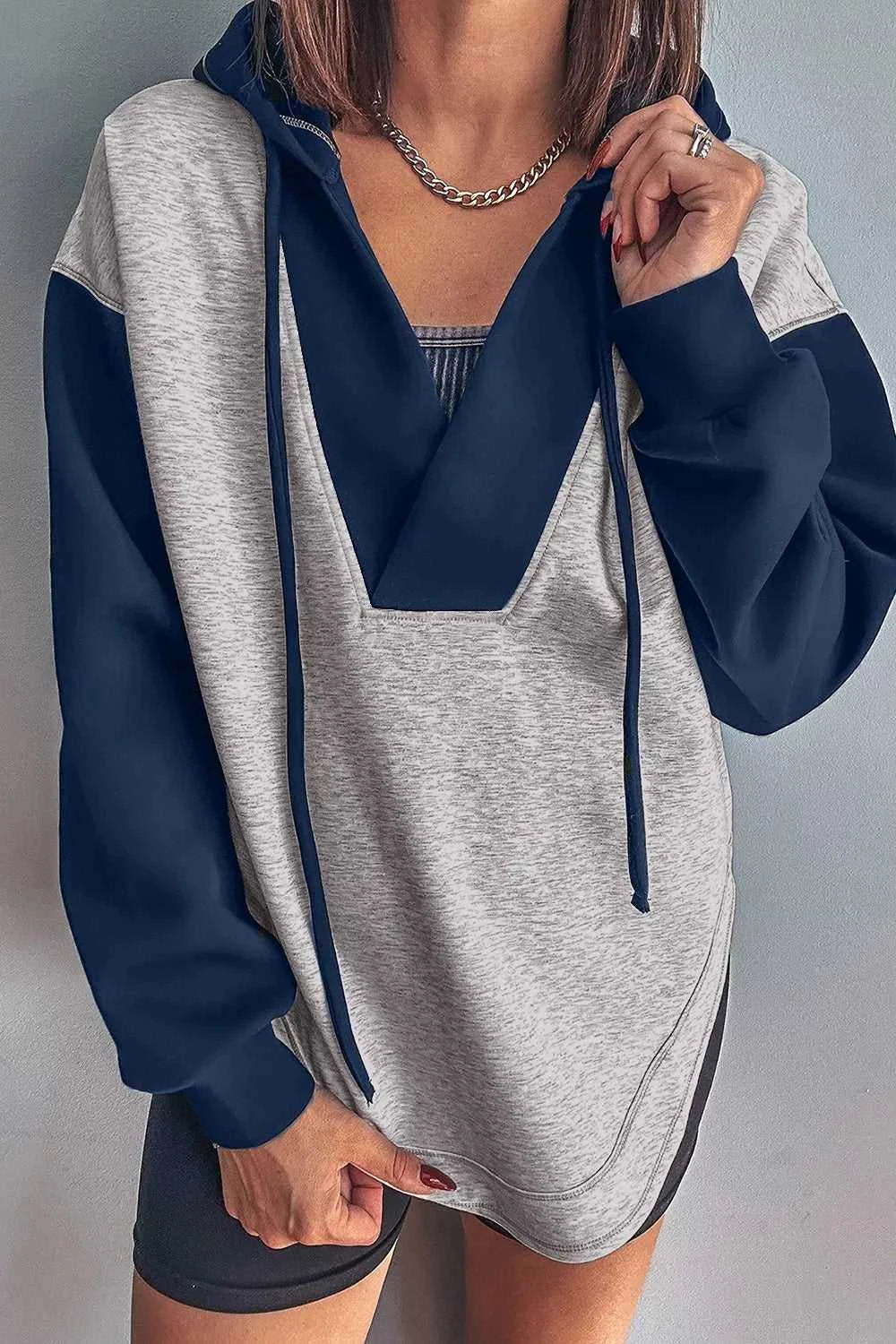 Color Block Patchwork V Neck Drawstring Hoodie 100100002533763 54 Affordable Fashion Under $100 Jerry's Apparel 