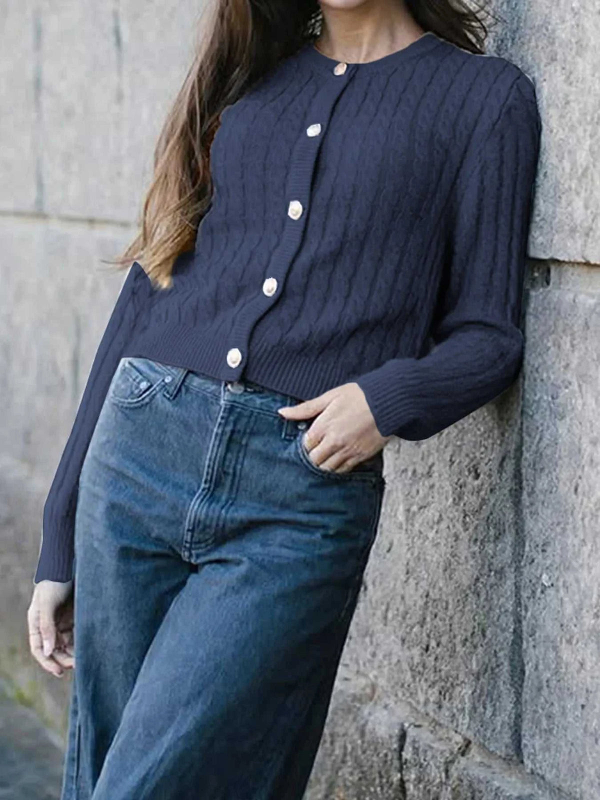 Cable Knit Button-Up Cardigan 100100747145212 57 Affordable Fashion Under $100 Jerry's Apparel 