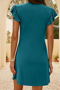V-Neck Ruffled Cap Sleeve Dress
