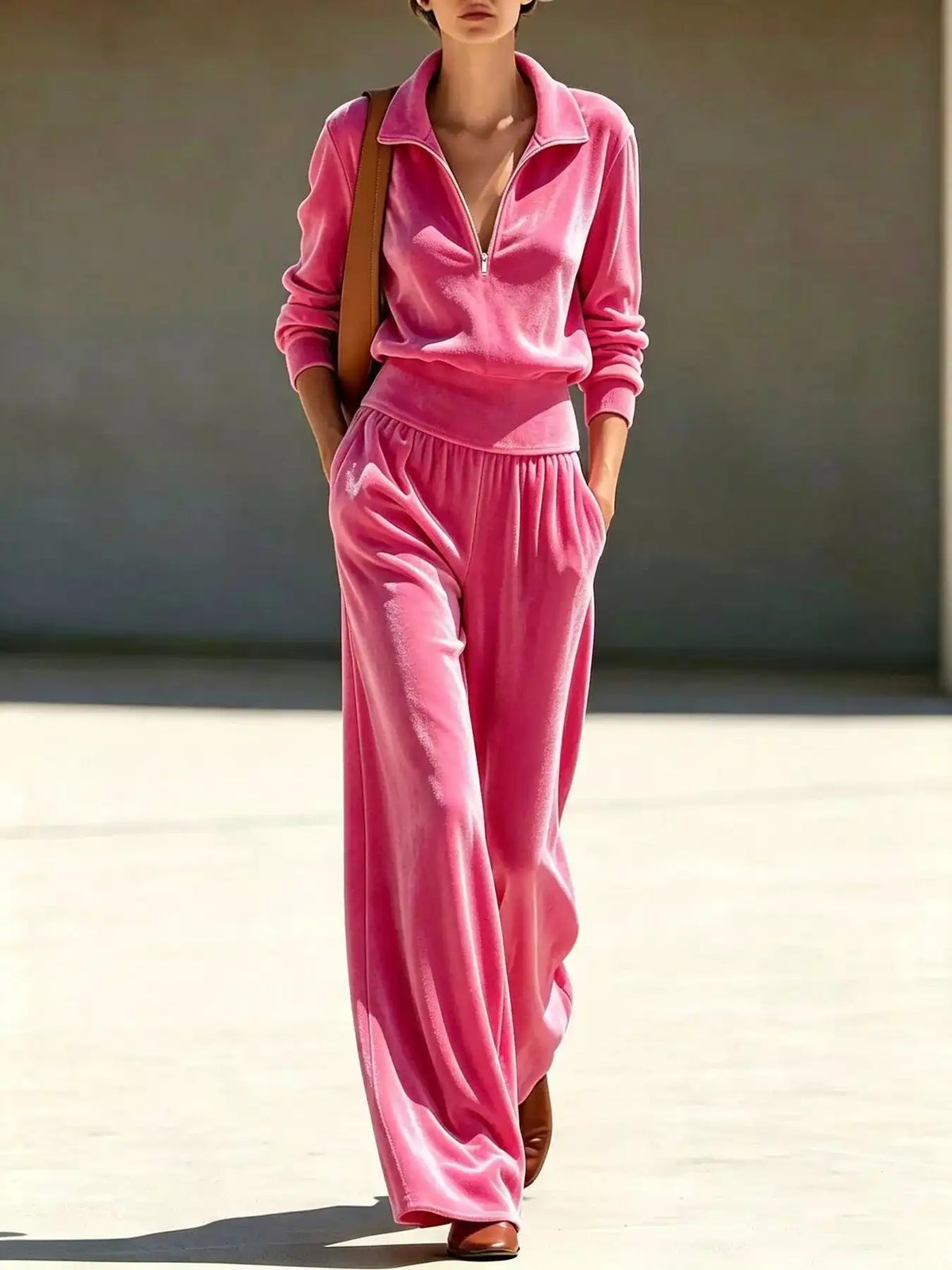 Full Size Half Zip Sweatshirt and Wide-Leg Pants Set Plus Size 101001649137851 55 Affordable Fashion Under $100 Jerry's Apparel 