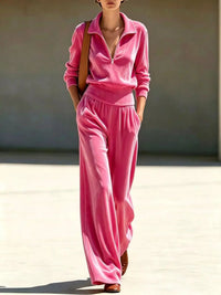 Full Size Half Zip Sweatshirt and Wide-Leg Pants Set Plus Size 101001649137851 55 Affordable Fashion Under $100 Jerry's Apparel 