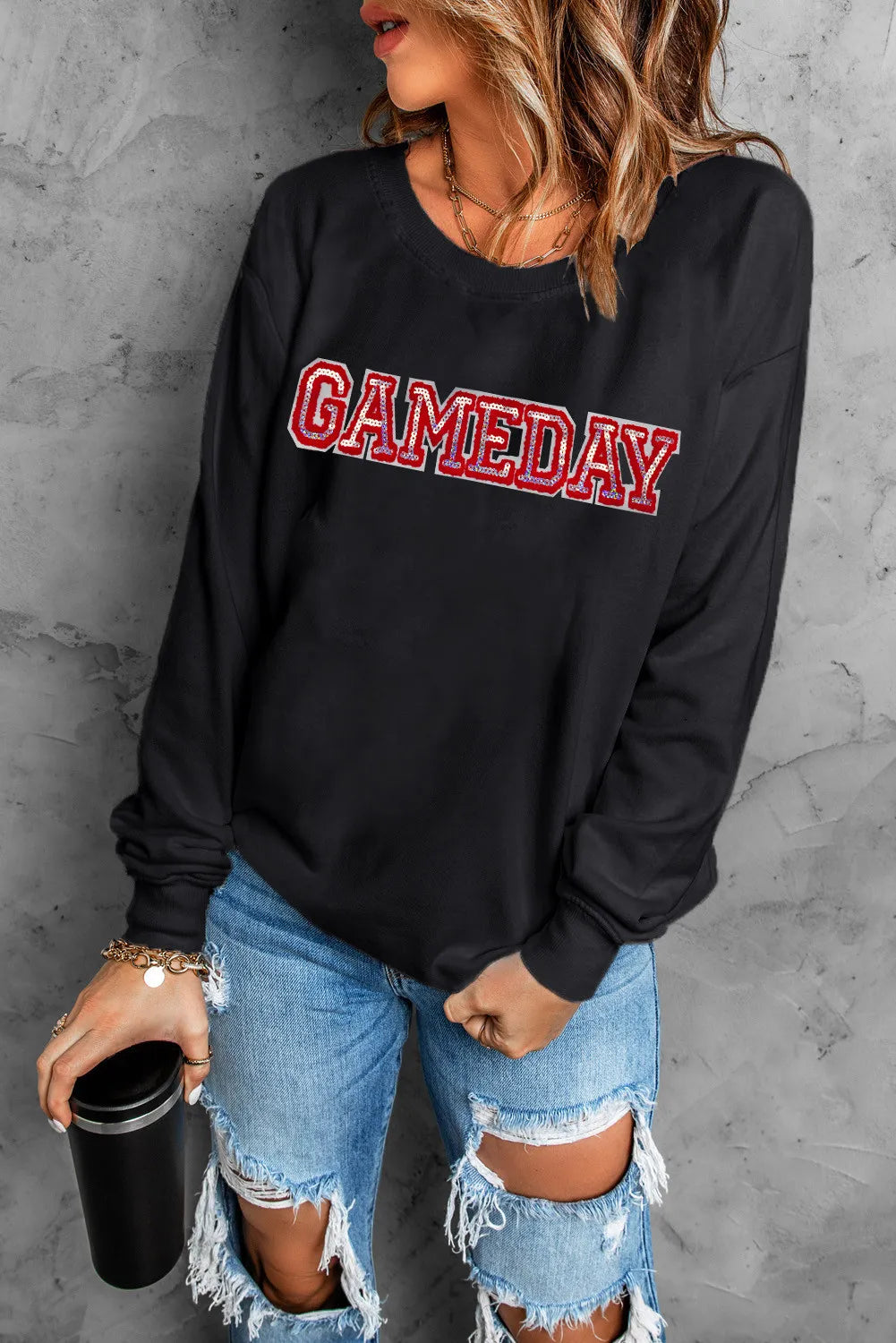 GAME DAY Round Neck Long Sleeve Sweatshirt