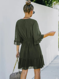 Swiss Dot Flare Sleeve Wrap Mini Dress