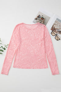 Lace Flower Round Neck Long Sleeve Top