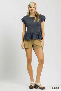 Umgee Smocked Peplum Top with Scalloped Ruffle Cap Sleeves 100100805161521 64 Affordable Fashion Under $100 Jerry's Apparel 
