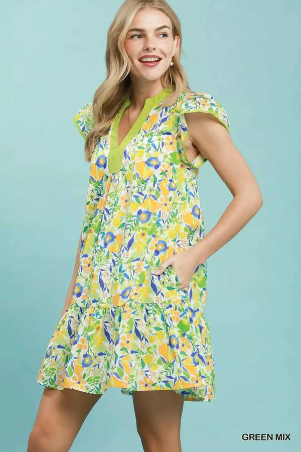 Umgee Floral Flutter Sleeve Tiered Mini Dress 100100847661099 57 Affordable Fashion Under $100 Jerry's Apparel 