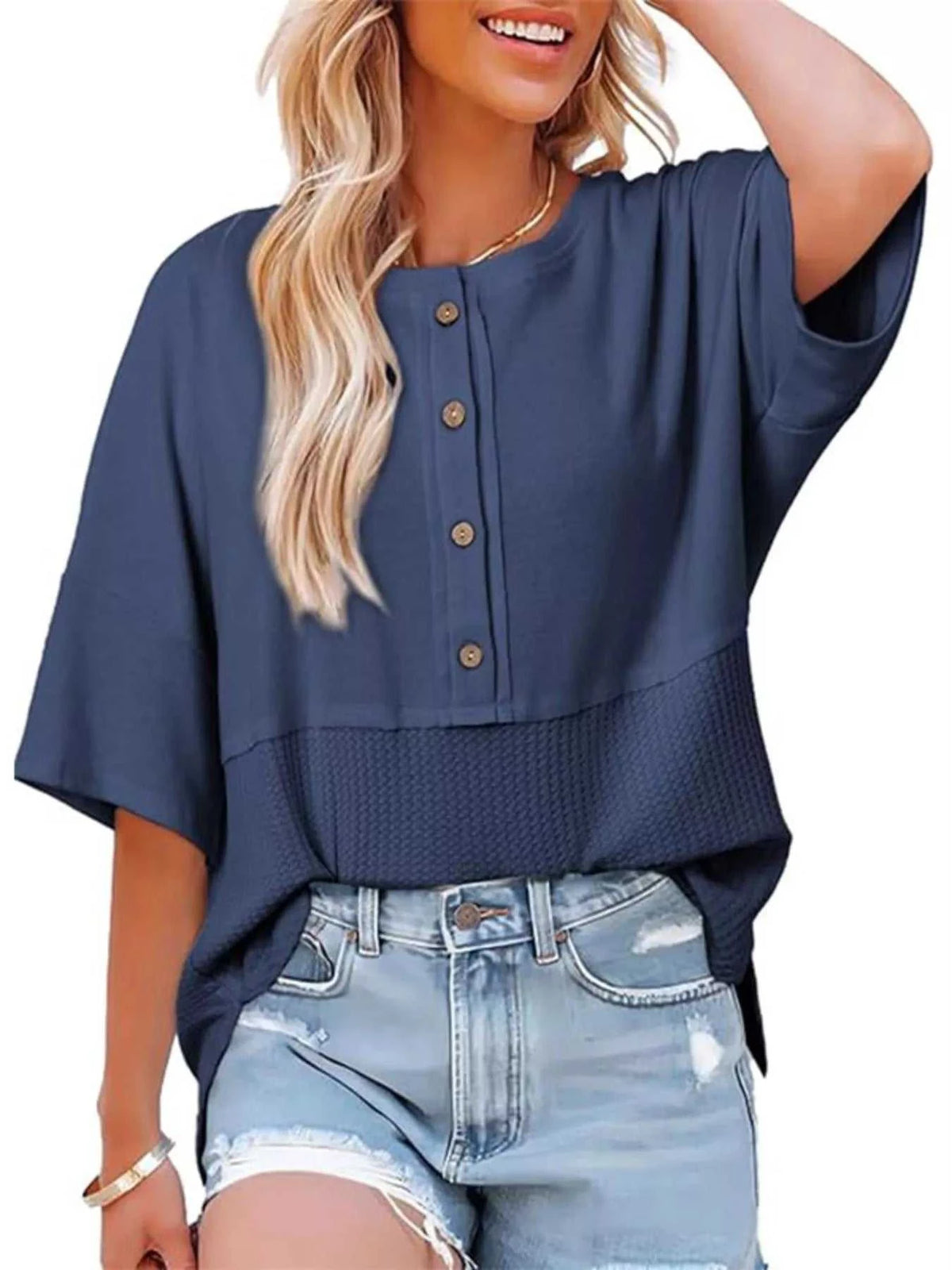 Button Detail Texture Knit T-Shirt 100100489140397 26 Affordable Fashion Under $100 Jerry's Apparel 