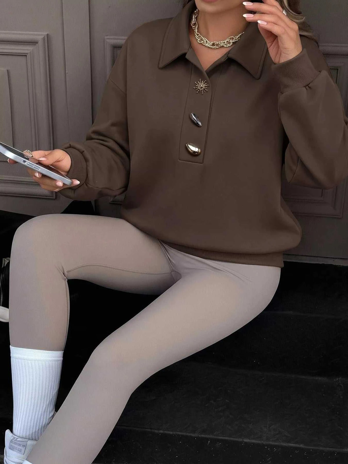 Polo Collar Dropped Shoulder Sweatshirt 101001441301221 39 Affordable Fashion Under $100 Jerry's Apparel 