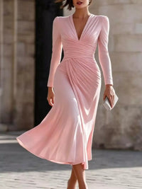 Full Size Ruched Long Sleeve Midi Dress Plus Size 101001442076109 52 Gifts for Her Jerry's Apparel 