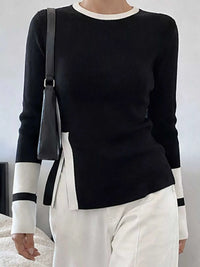Side Slit Contrast Trim Sweater 101002248618031 43 Affordable Fashion Under $100 Jerry's Apparel 