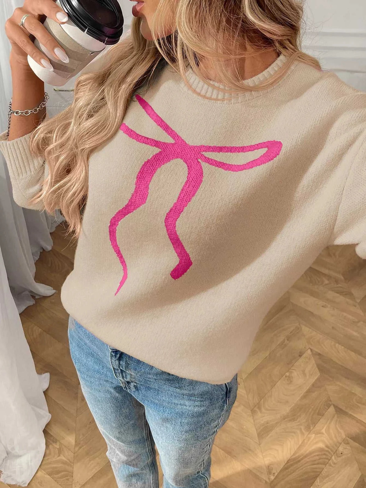 Bow Round Neck Long Sleeve Sweater 100100577001870 48 Seasonal Fashion Collections Jerry's Apparel 