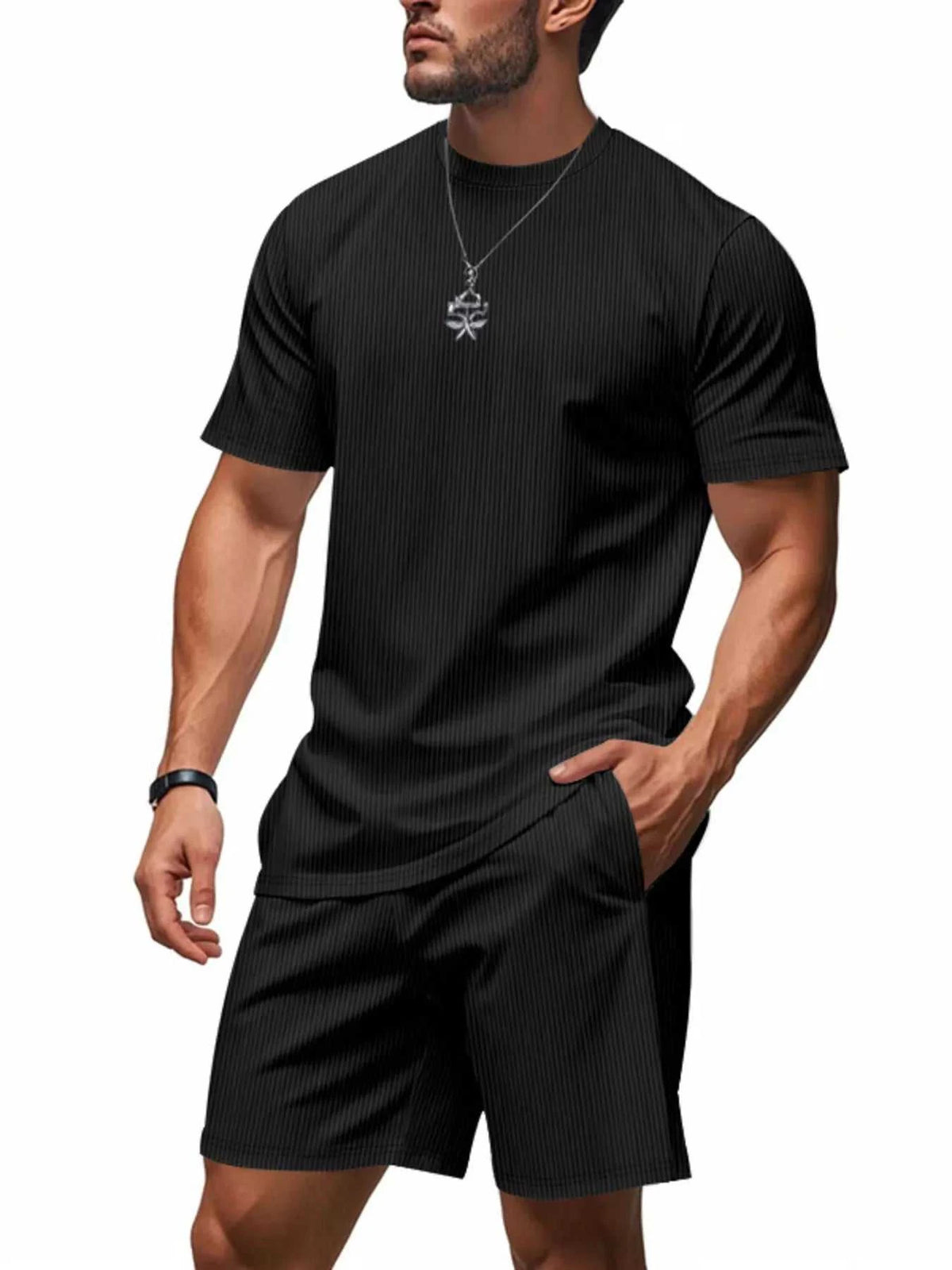 Men's Full Size Casual Striped Top and Shorts Set Plus Size 100400568801852 33 Affordable Fashion Under $100 Jerry's Apparel 