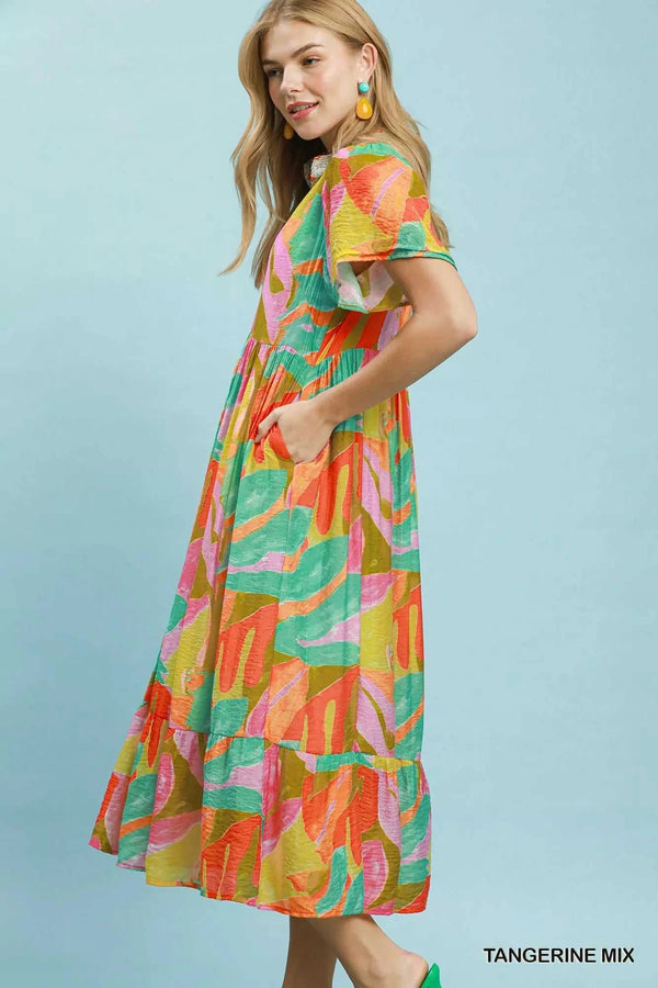 Umgee Abstract Tropical Print Tiered Midi Dress 100100221421036 64 Affordable Fashion Under $100 Jerry's Apparel 