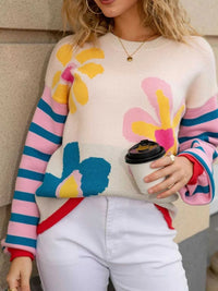 Floral Striped Crew Neck Sweater 100100282505269 51 Affordable Fashion Under $100 Jerry's Apparel 