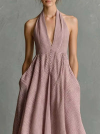 Full Size Striped Halter Neck Maxi Dress with Pockets Plus Size 101001255484037 45 Affordable Fashion Under $100 Jerry's Apparel 