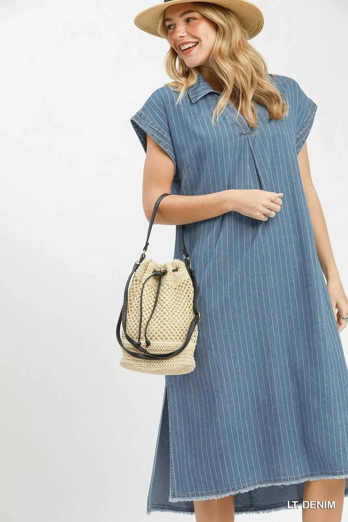 Umgee Pinstripe Denim Collared Midi Dress with Side Slits 100100308381741 66 Affordable Fashion Under $100 Jerry's Apparel 