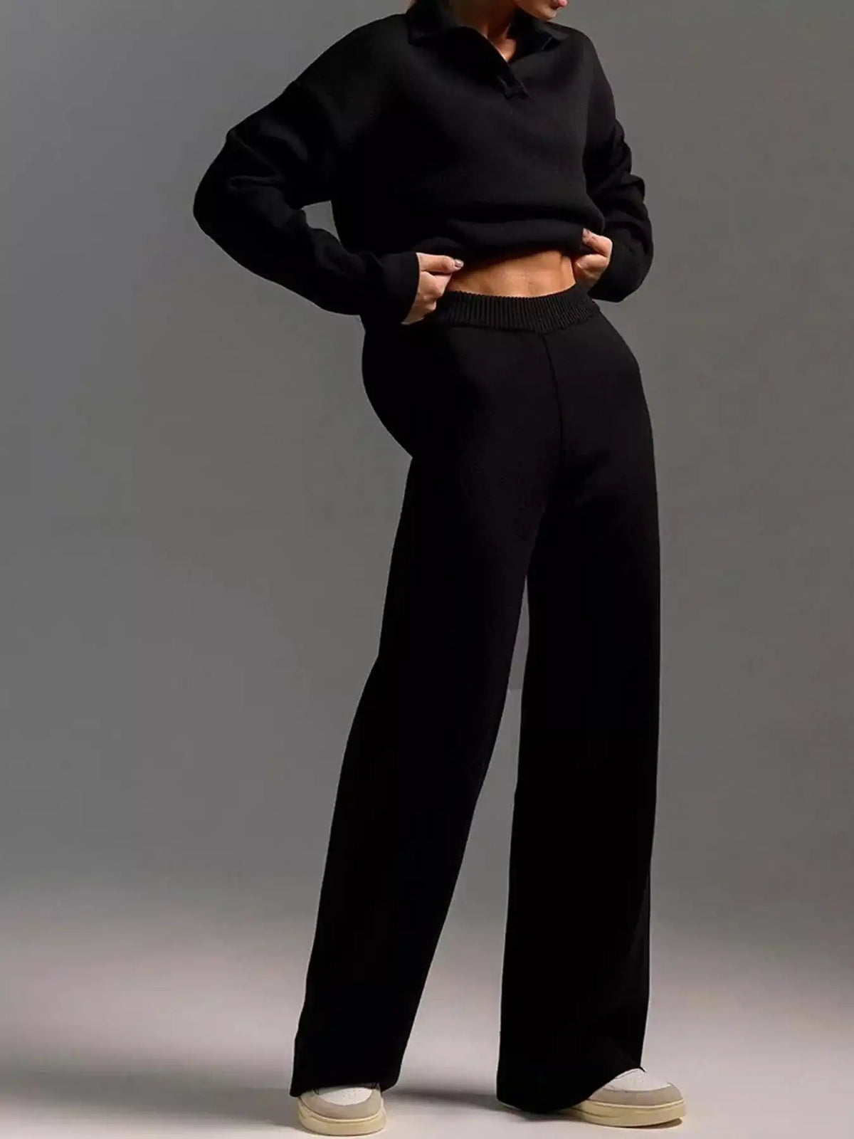 Polo Collar Top and Wide-Leg Pants Set 101001876960393 74 Affordable Fashion Under $100 Jerry's Apparel 