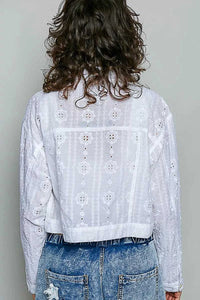 POL Eyelet Textured Cotton Cropped Button Front Jacket 100100580841554 66 Affordable Fashion Under $100 Jerry's Apparel 