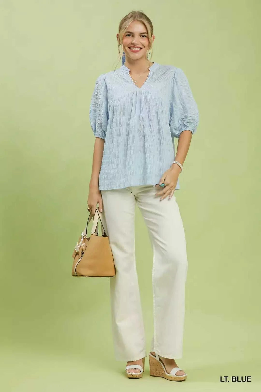 Umgee Textured Puff Sleeve Blouse 100100415851986 49 Affordable Fashion Under $100 Jerry's Apparel 