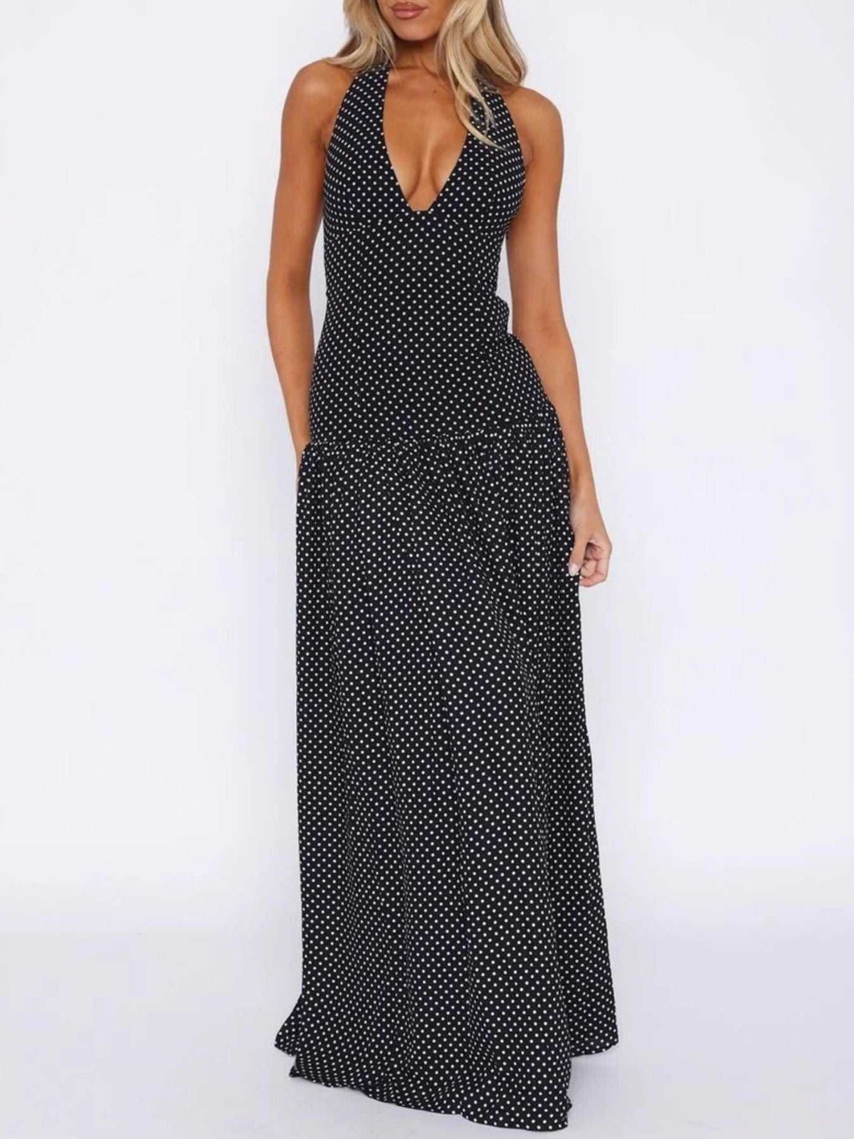 Polka Dot Halter Neck Maxi Dress 100100512447789 43 Affordable Fashion Under $100 Jerry's Apparel 