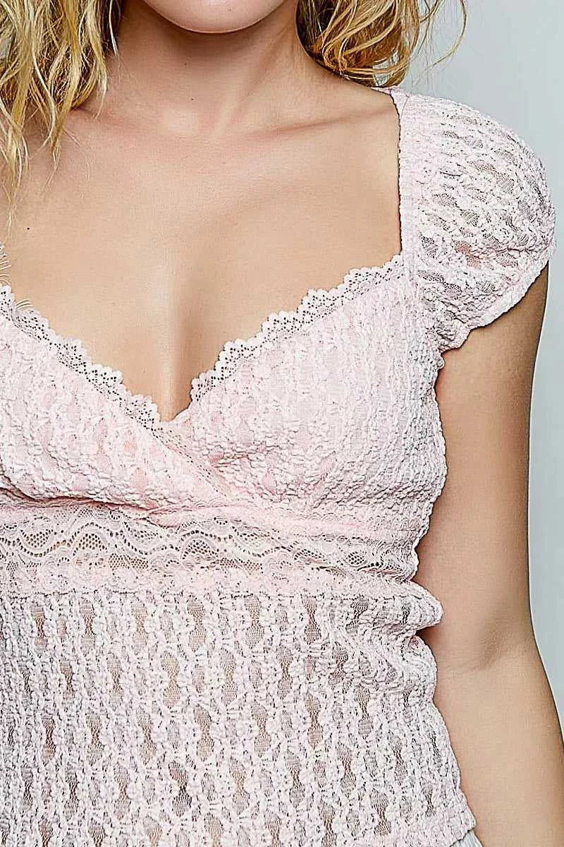 POL Sweetheart Neck Lace Short Sleeve Top 100100369331808 48 Affordable Fashion Under $100 Jerry's Apparel 