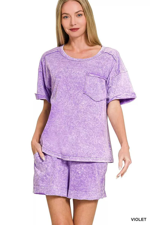Zenana Halo Snow Washed Exposed Seam Top & Shorts Set 100100640931273 45 Affordable Fashion Under $100 Jerry's Apparel 