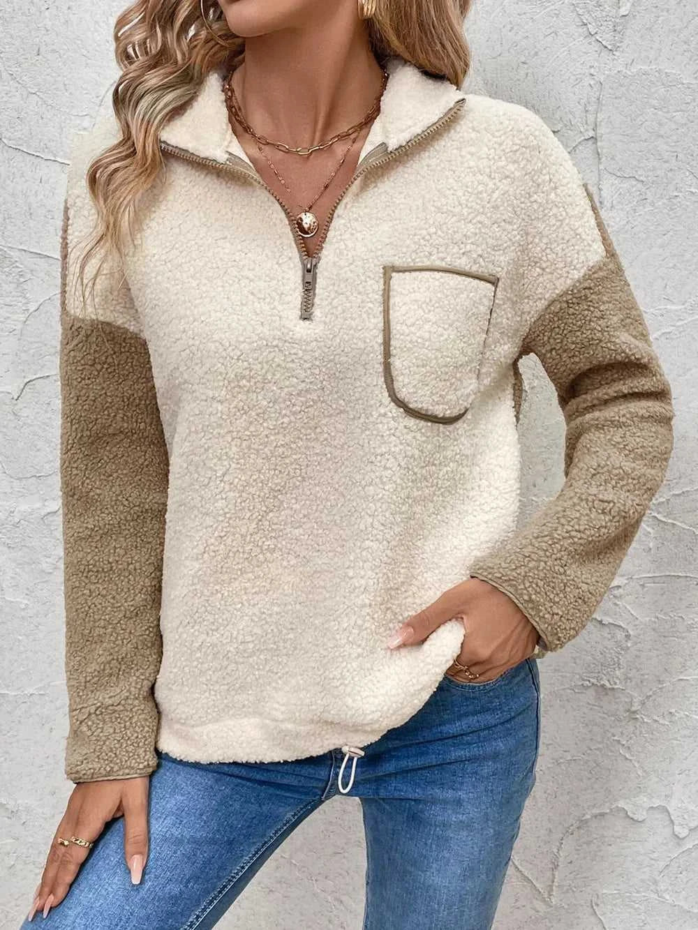 Perfee Contrast Half Zip Long Sleeve Sweatshirt 100100315381890 46 Affordable Fashion Under $100 Jerry's Apparel 