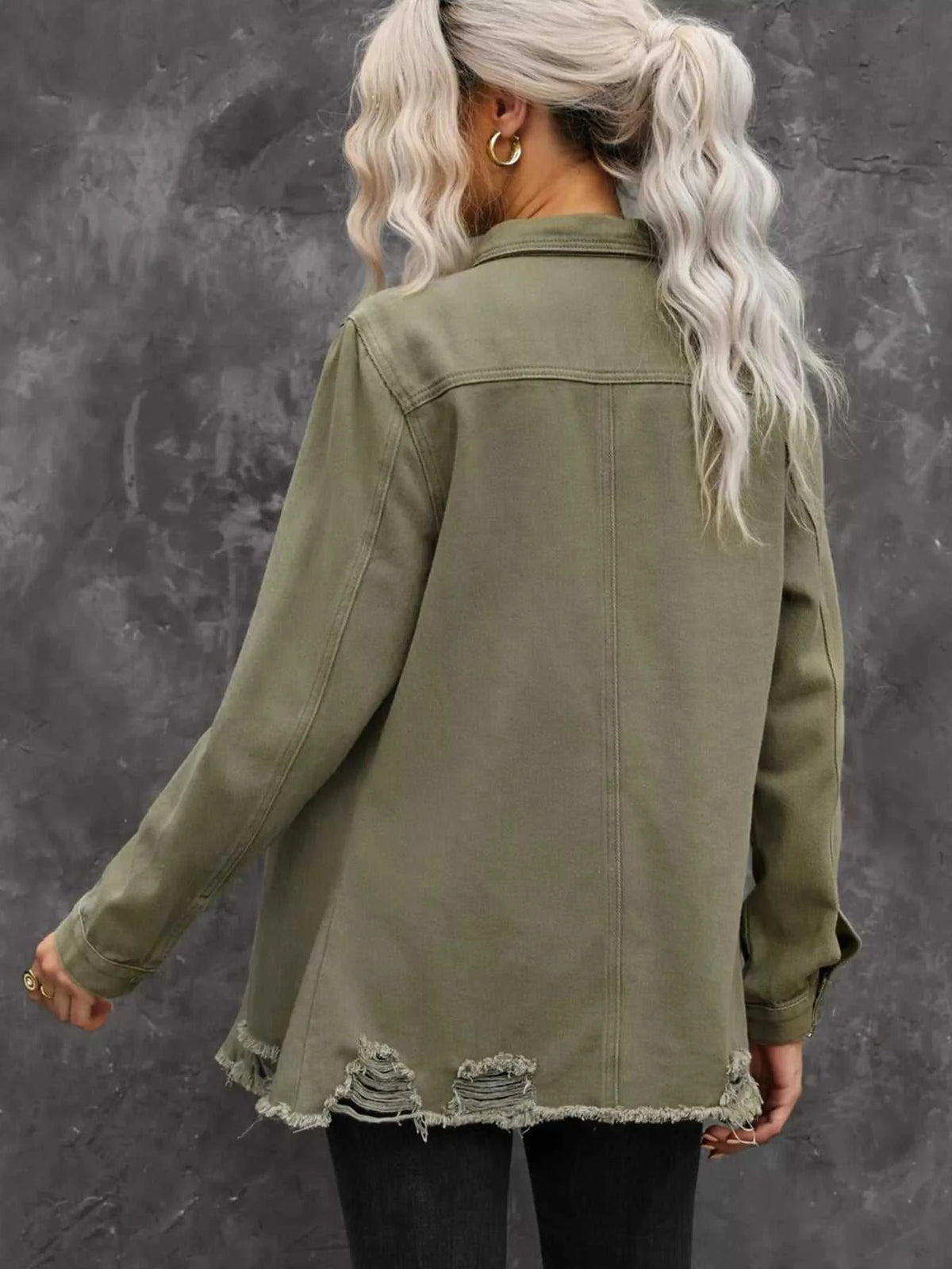 Raw Hem Distressed Denim Shirt Jacket 100100188472813 74 Affordable Fashion Under $100 Jerry's Apparel 
