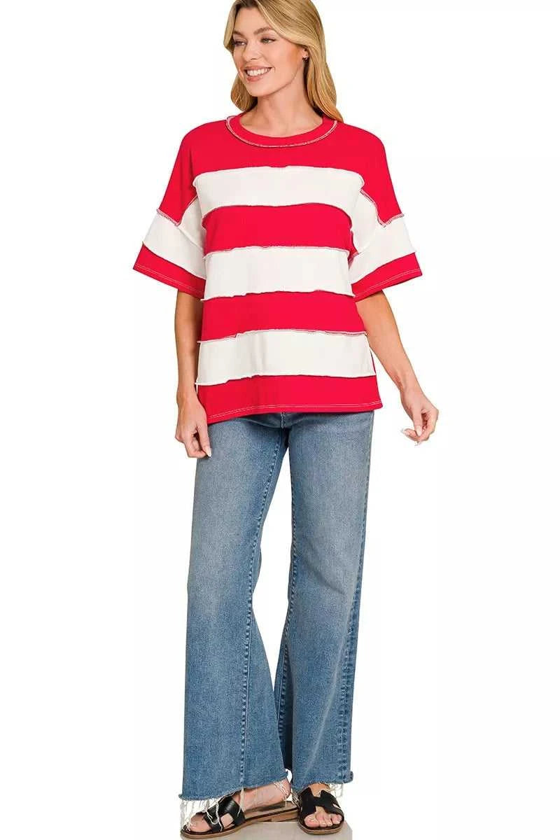 Zenana French Terry Striped Exposed Seam Top 100100902161809 24 Affordable Fashion Under $100 Jerry's Apparel 