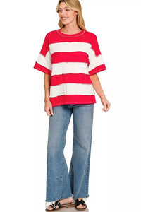 Zenana French Terry Striped Exposed Seam Top 100100902161809 24 Affordable Fashion Under $100 Jerry's Apparel 