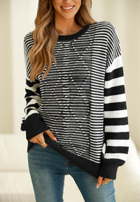 Striped Round Neck Dropped Shoulder Sweater