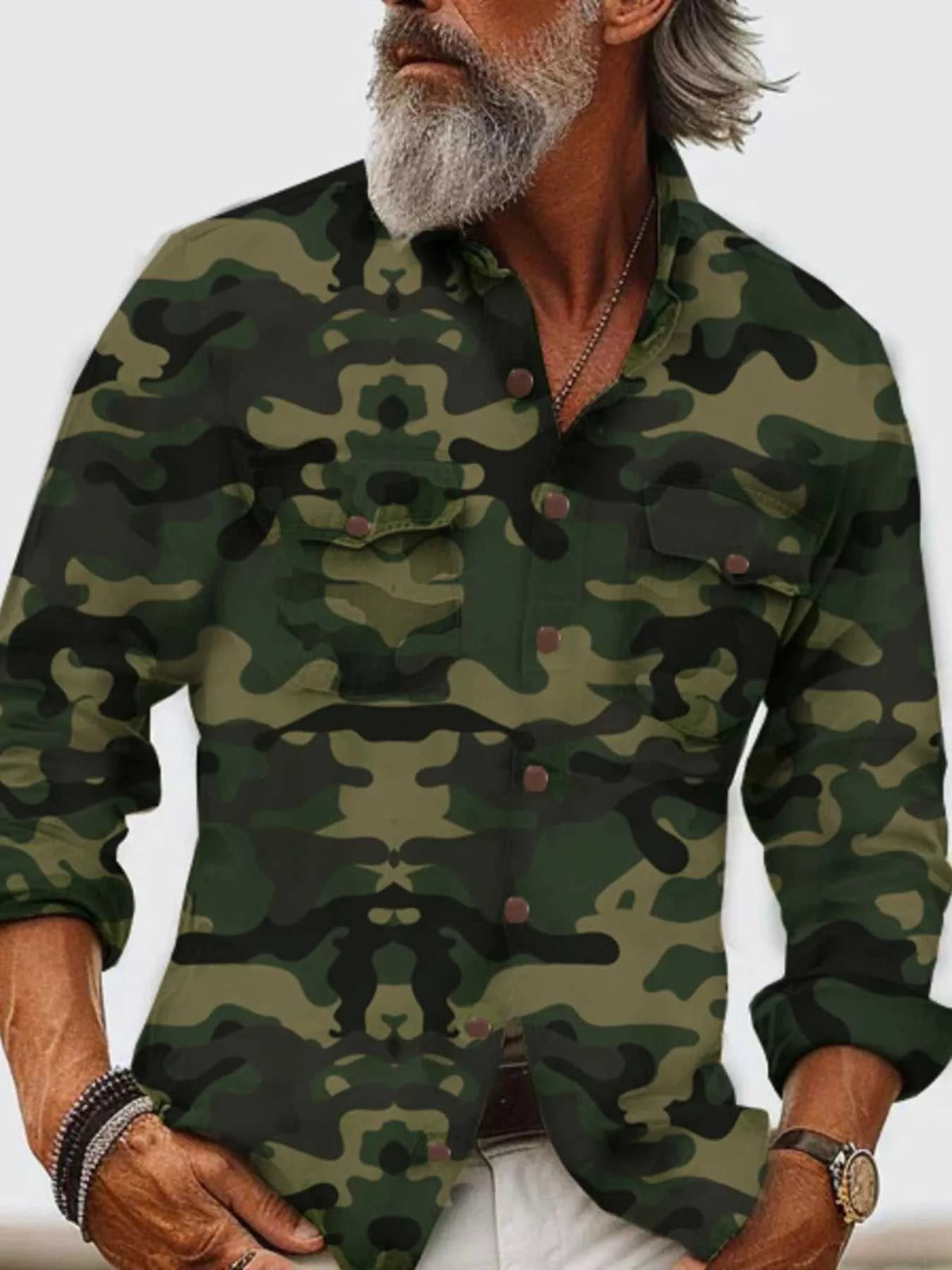 Men's Full Size Camouflage Print Shirt with Dual Chest Pockets Plus Size 104001800860817 48 Affordable Fashion Under $100 Jerry's Apparel 