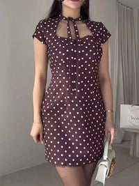 Full Size Polka Dot Tie-Neck Bodycon Mini Dress Plus Size 101001424400564 34 Gifts for Her Jerry's Apparel 