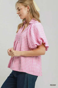 Umgee Smocked Yoke Puff Sleeve Gingham Blouse 100100978611641 53 Affordable Fashion Under $100 Jerry's Apparel 