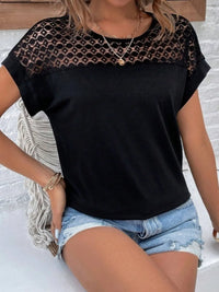 Lace Round Neck Short Sleeve T-Shirt