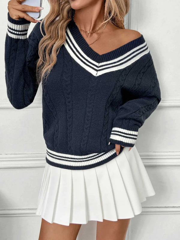 Contrast Striped V-Neck Sweater 100100155251148 63 Affordable Fashion Under $100 Jerry's Apparel 