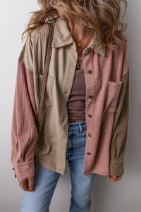 Button Up Color Block  Long Sleeve Shacket