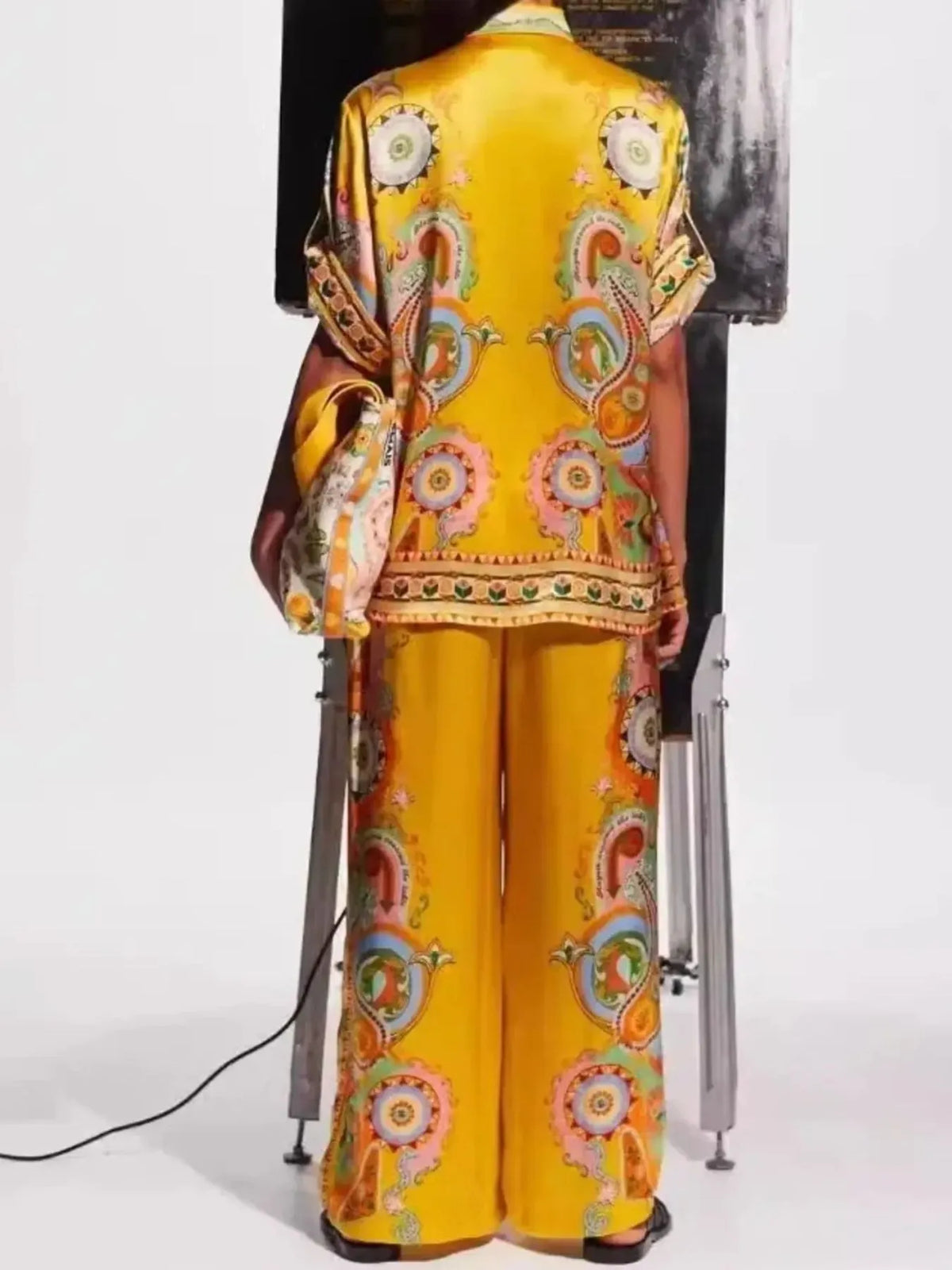 Printed Button Up Shirt and Pants Set